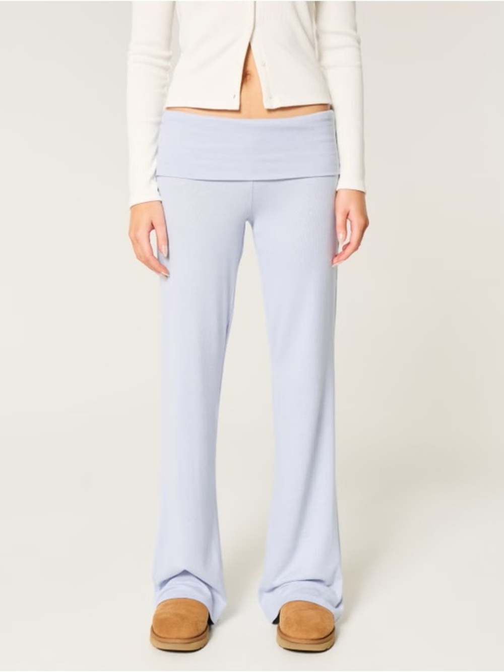 Hollister Light Blue Wide-Leg Fold-Over Waist Pants